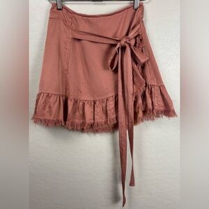 Free People One Tuxedo Faux Wrap Asymmetric Blue Raw Hem 4 Rose Pink 1155